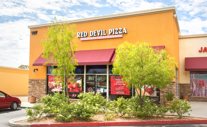 Red Devil Pizza storefront in Brixmor retail shopping center