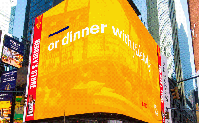 Yellow Billboard stating "or dinner with friends"