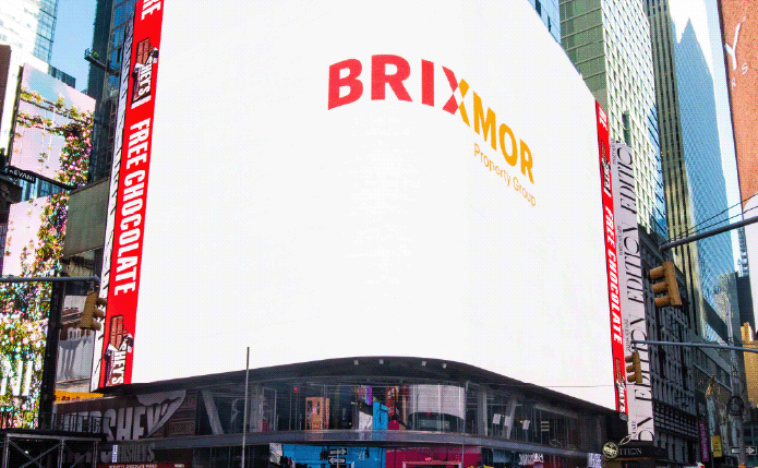 Brixmor logo on white billboard in Times Square.