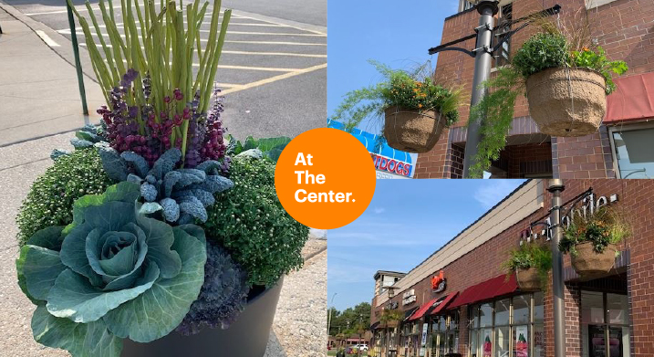 Planters hanging at Elmhurst Crossing
