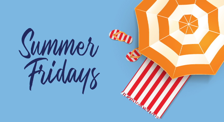 Graphic with beach umbrella for Summer Fridays