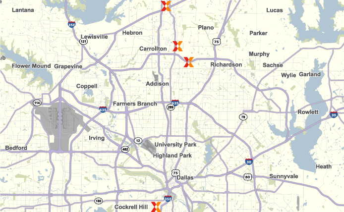 Market map of Brixmor centers in Dallas MSA