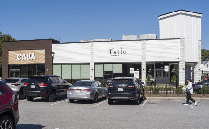 Storefronts of CAVA and Tatte bakery.