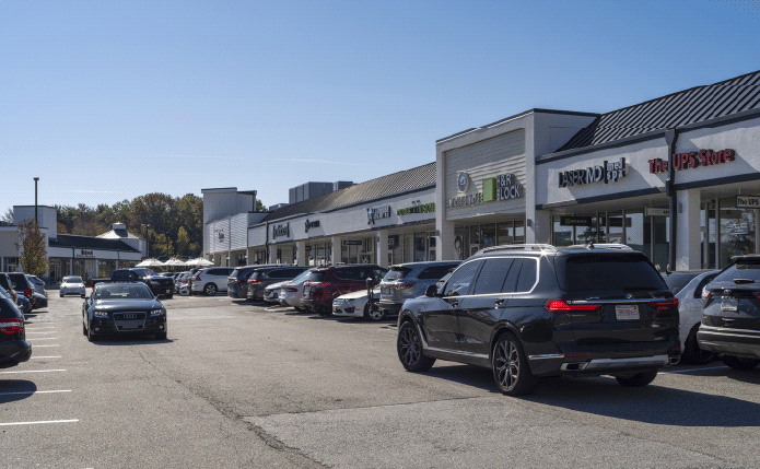 Cars on access road in Burlington Square.