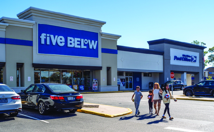 Young people in parking lot for Five Below.