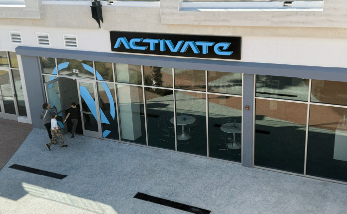 Activate storefront with people entering in left doorway.