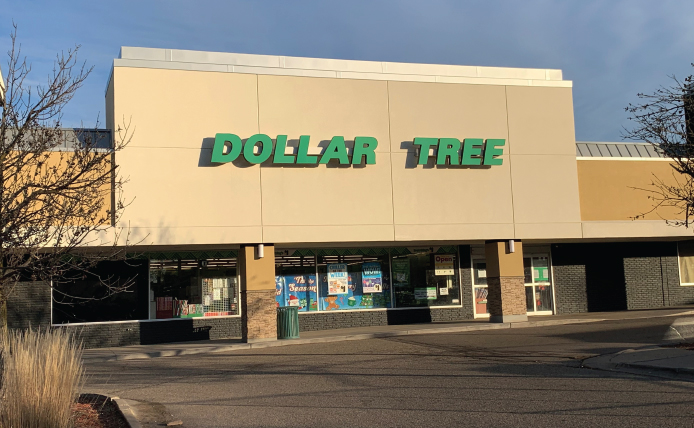 Bare trees in parking lot in front of Dollar Tree at Roseville Center 