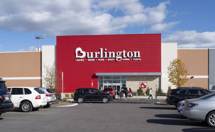 Storefront photo of Burlington Store with red front.