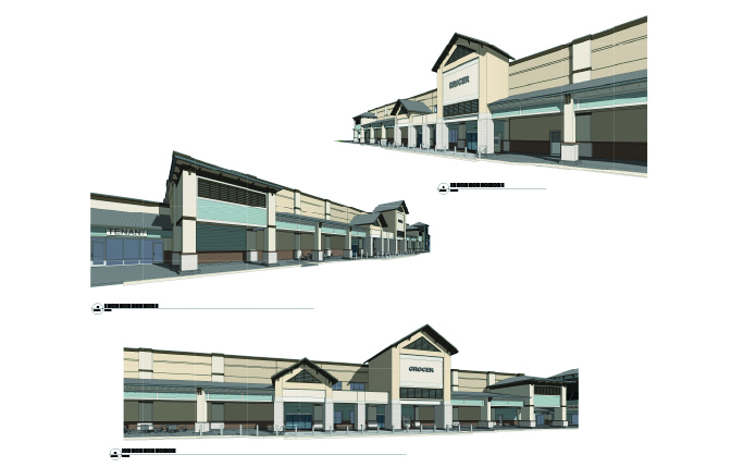 Storefront rendering of tan building.