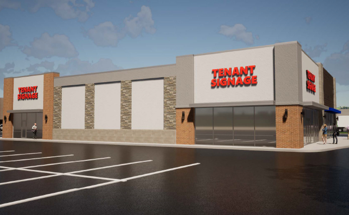 Empty parking lot in front of store space at Dickson City Crossings shopping center