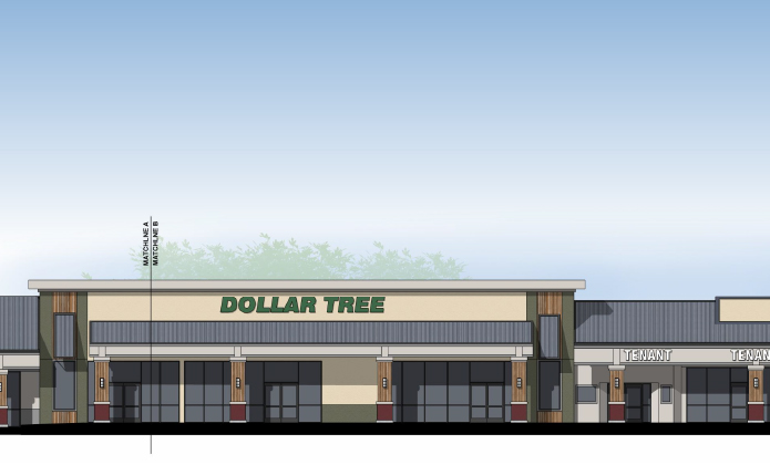 Exterior facade of Dollar Tree at outdoor shopping center in Vallejo, California