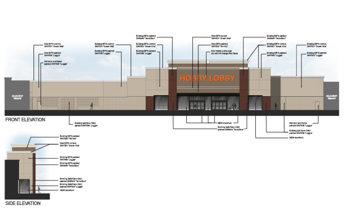 Hobby Lobby rendering at Hillcrest Market Place, Spartanburg, SC