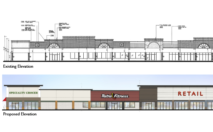 Architectural Rendering with grocer,fitness and retail tenants