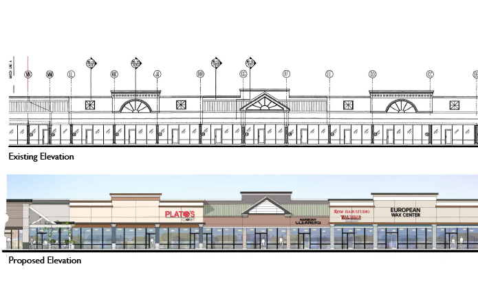 Elevation rendering of shopping center.