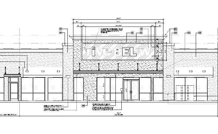 Elevation black and white illustration of Five Below storefront.