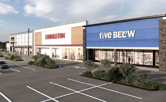 Rendering of Five Below and other storefronts at Rockland Plaza