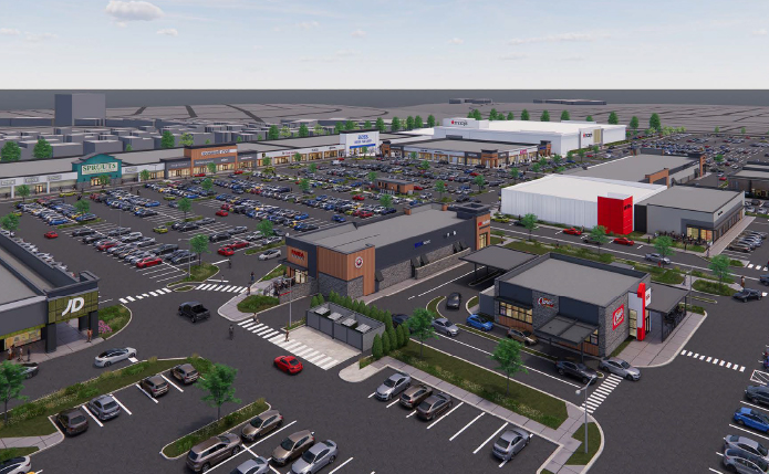 Rendering of overhead view of shopping center
