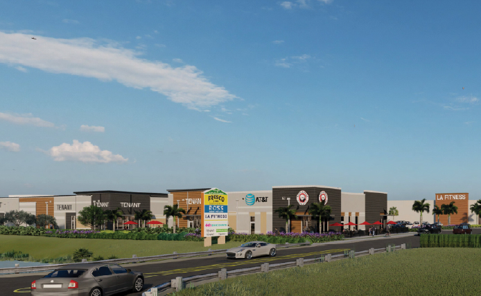 Road entrance to outdoor shopping center Shops at Palm Lakes
