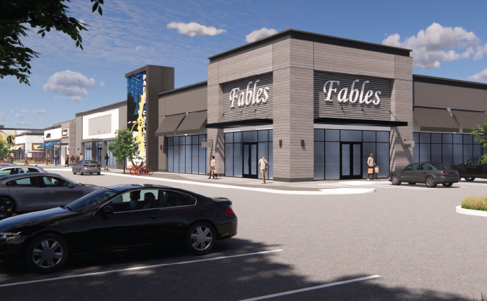 Rendering of Fables store with car in foreground.
