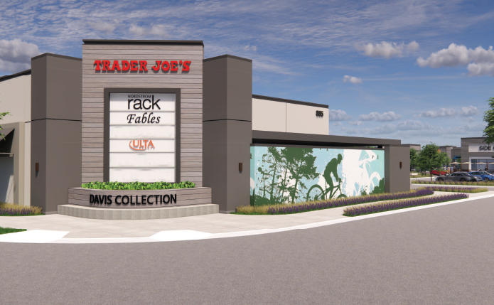 Rendering of sign for Trader Joe's and wall mural.