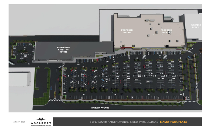 Site plan of Tinley Park Plaza outdoor shopping center