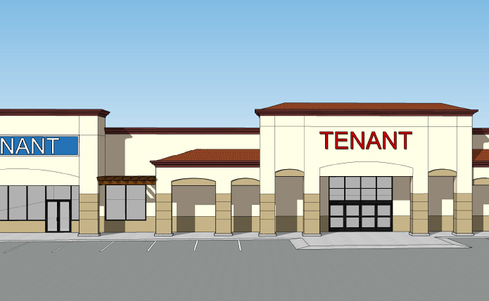 Drawing of exteriors of small shops at Vail Ranch Center in Temecula, California