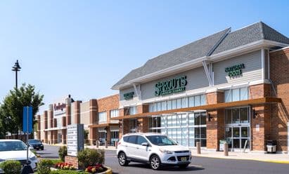 Sprouts Farmers Market at Marlton Crossing in Marlton, NJ highlighting a modernized façade, new grocer anchor, enhanced storefront visibility, and site improvements following the shopping center redevelopment.