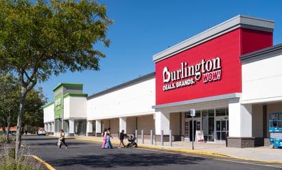 Burlington storefront at College Plaza in Selden, NY showcasing updated façade design, improved pedestrian access, and remerchandised anchor space following the shopping center redevelopment.