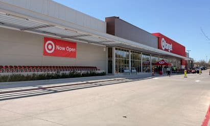 Target at Wynnewood Village in Dallas, TX featuring a modernized façade, enhanced storefront visibility, improved parking layout, and upgraded site design following the shopping center redevelopment.