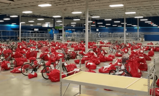 warehouse full of red bags