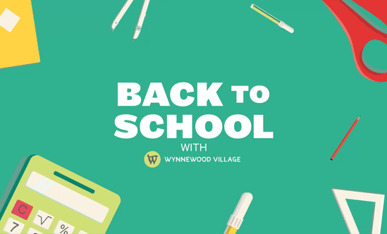 Back to School graphic for Wynnewood Village shopping center.