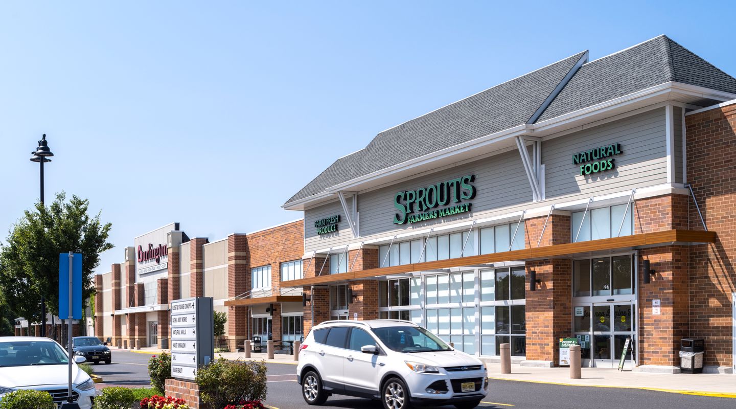 Sprouts Farmers Market at Marlton Crossing in Marlton, NJ highlighting a modernized façade, new grocer anchor, enhanced storefront visibility, and site improvements following the shopping center redevelopment.